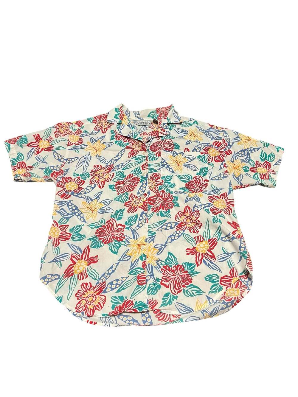 Vintage Original Venezia Sportswear Floral Short Sleeve Button-Down Shirt